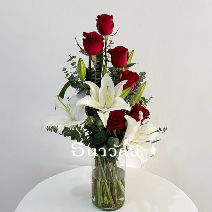 Red roses and white lilies