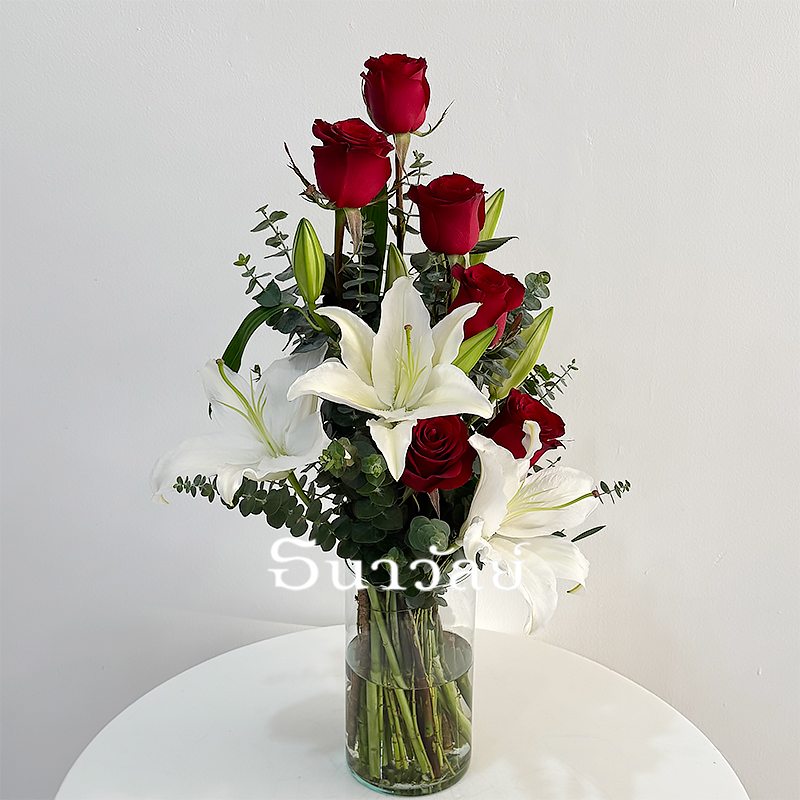 Red roses and white lilies