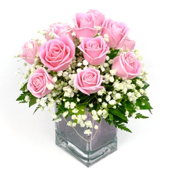 Promotion(25%off)Valentine's day - 12 pink roses in a glass vase