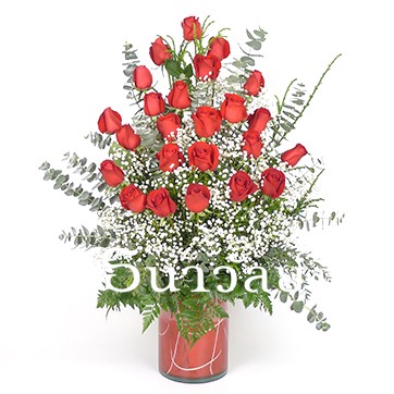 Promotion(25%off)Valentine's day - Kiss me more (24 long stemmed red roses in a glass vase)